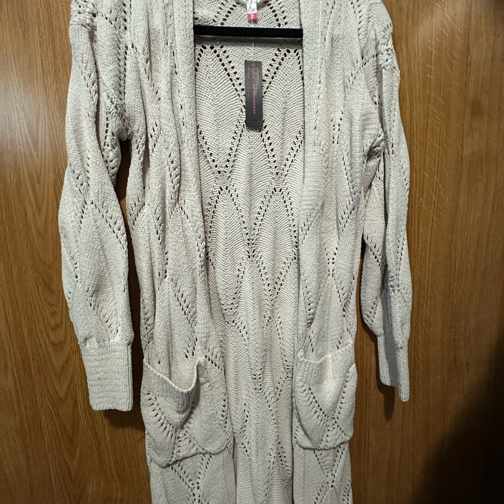 No Boundaries Cream Cable Knit Cardigan Sweater